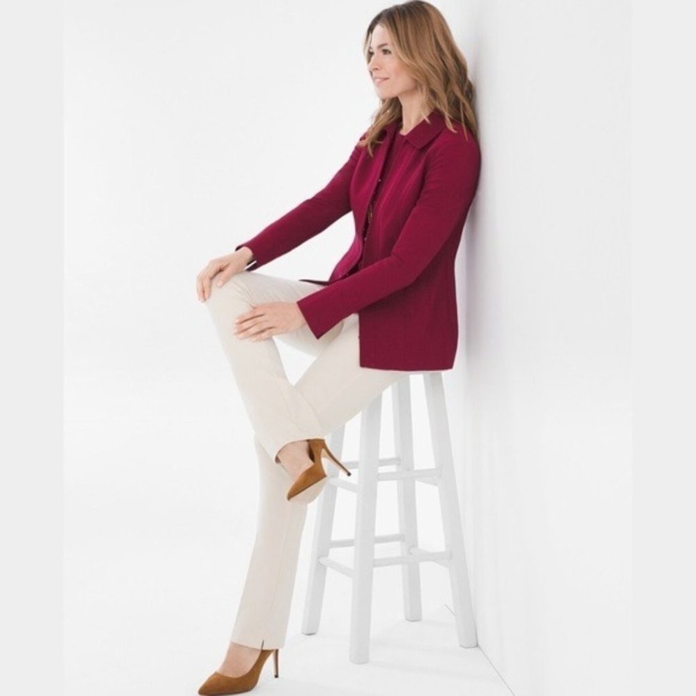 Chico’s Maroon Red Solid Ponte Jacket 0 Small - image 2